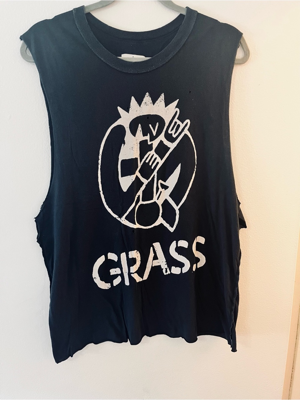 UNIF Black Muscle Tank with White Graphic 'GRASS'